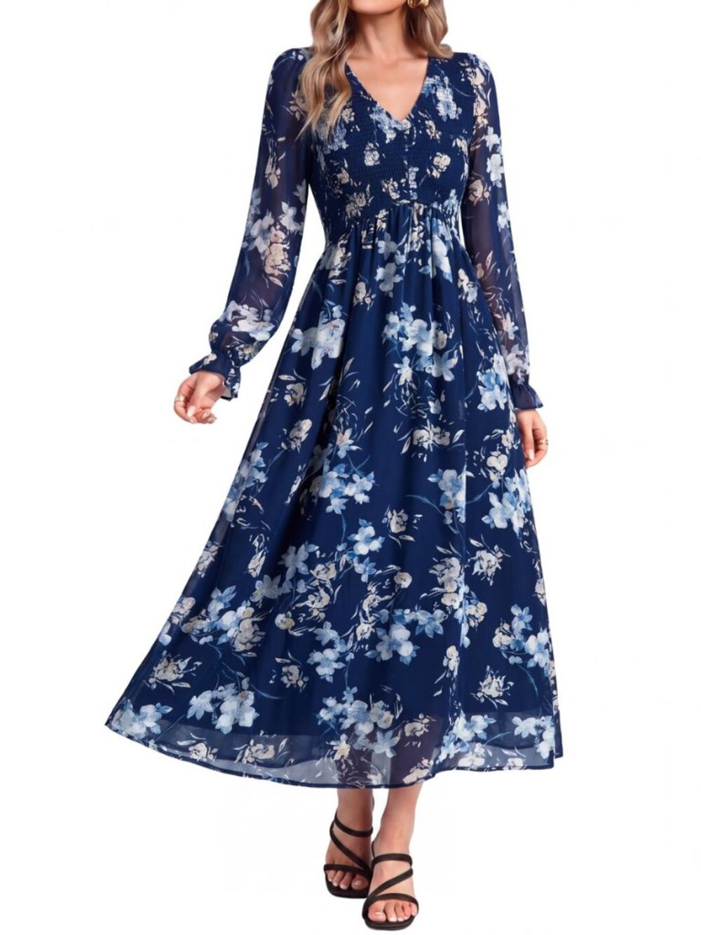 Womens Fall Floral Wedding Guest Dresses Boho Flowy Maxi Dress